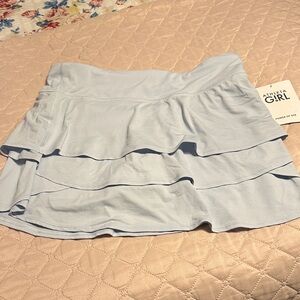 Athleta Soft  Ruffle Mini Skirt with shorts. Light purplish gray NWT